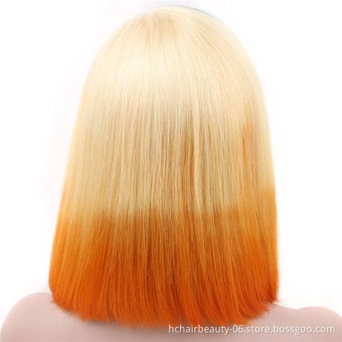 Blue/Orange/613 Blonde Lace Front Wig Ombre Straight Lace Front Wig Bob 13x4 Brazilian Short Human Hair Wigs Pre Plucked Remy